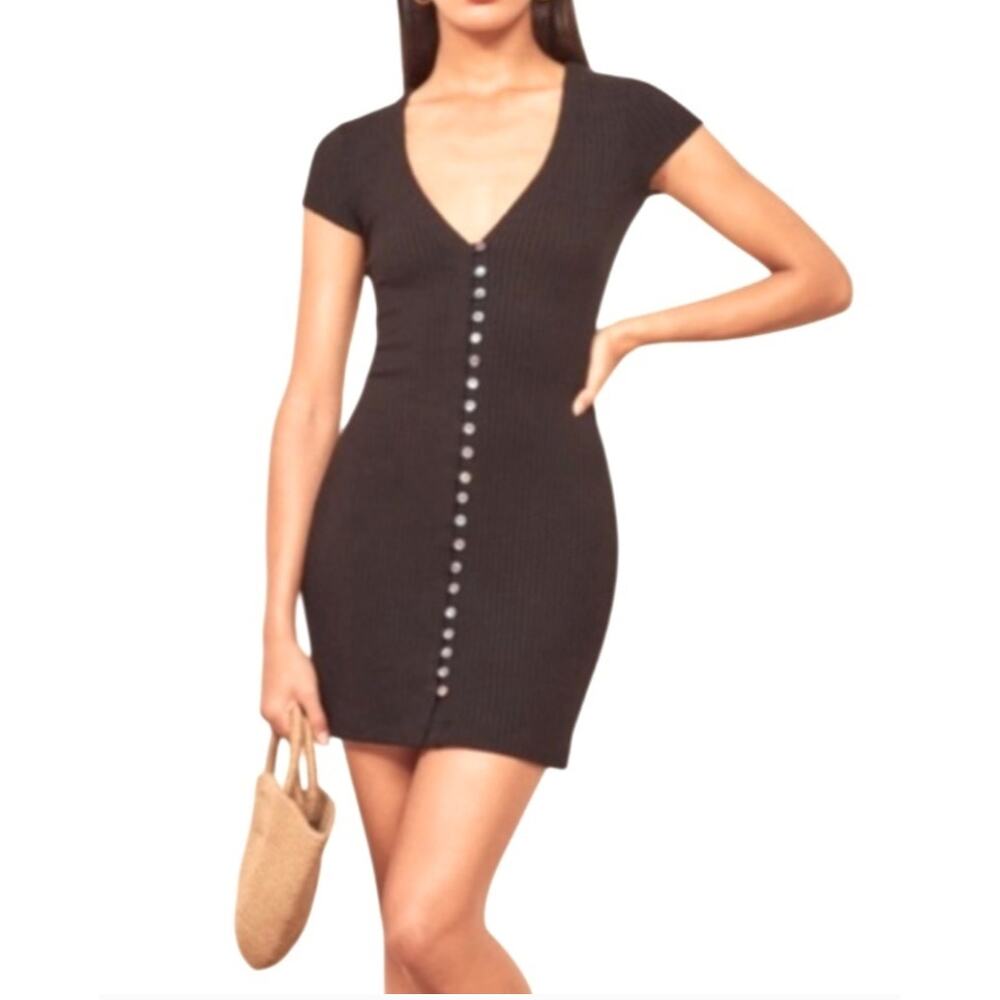 Reformation Black Ryder Ribbed Mini Dress Size S